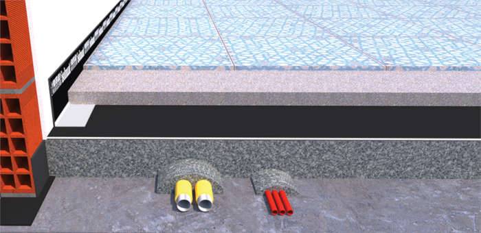 Stratigrafia sistema pavimento con massetto basso spessore e isolamento acustico